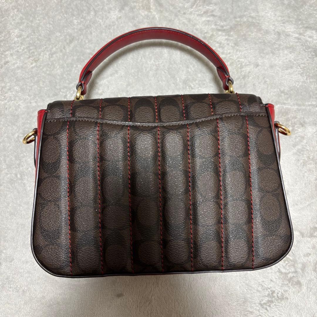 Coach キルティング ハンドバッグ ダークブラウン/レッド