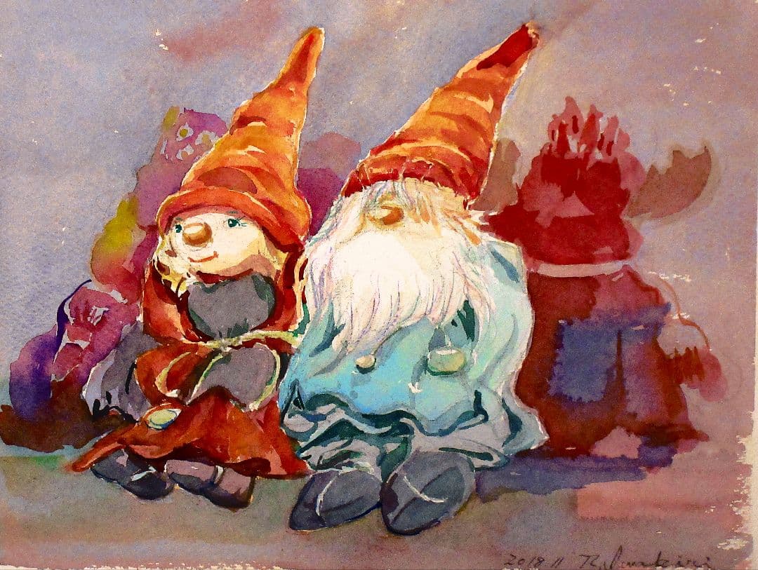 水彩画「クリスマス人形」