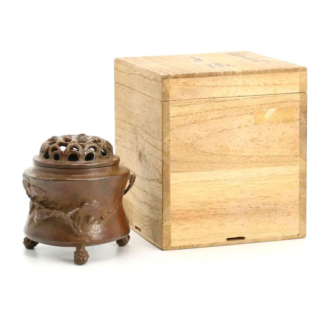 精金堂作 魚彫 宣徳銅花瓶 花入 共箱 V 5985C