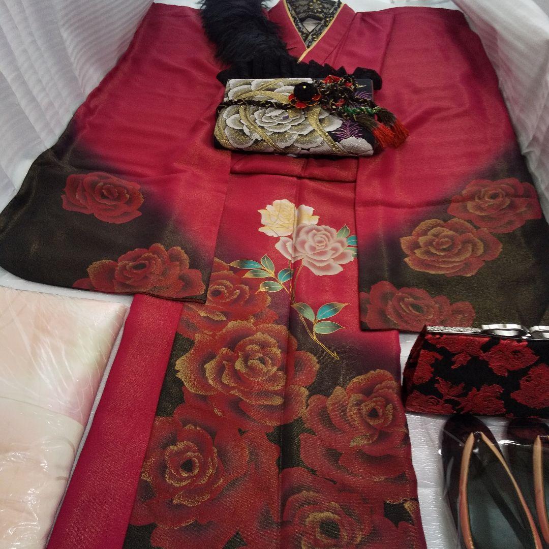 赤黒薔薇正絹振袖フルセット等 袋帯 帯締め 帯揚げ 半襟 重ね襟 成人式