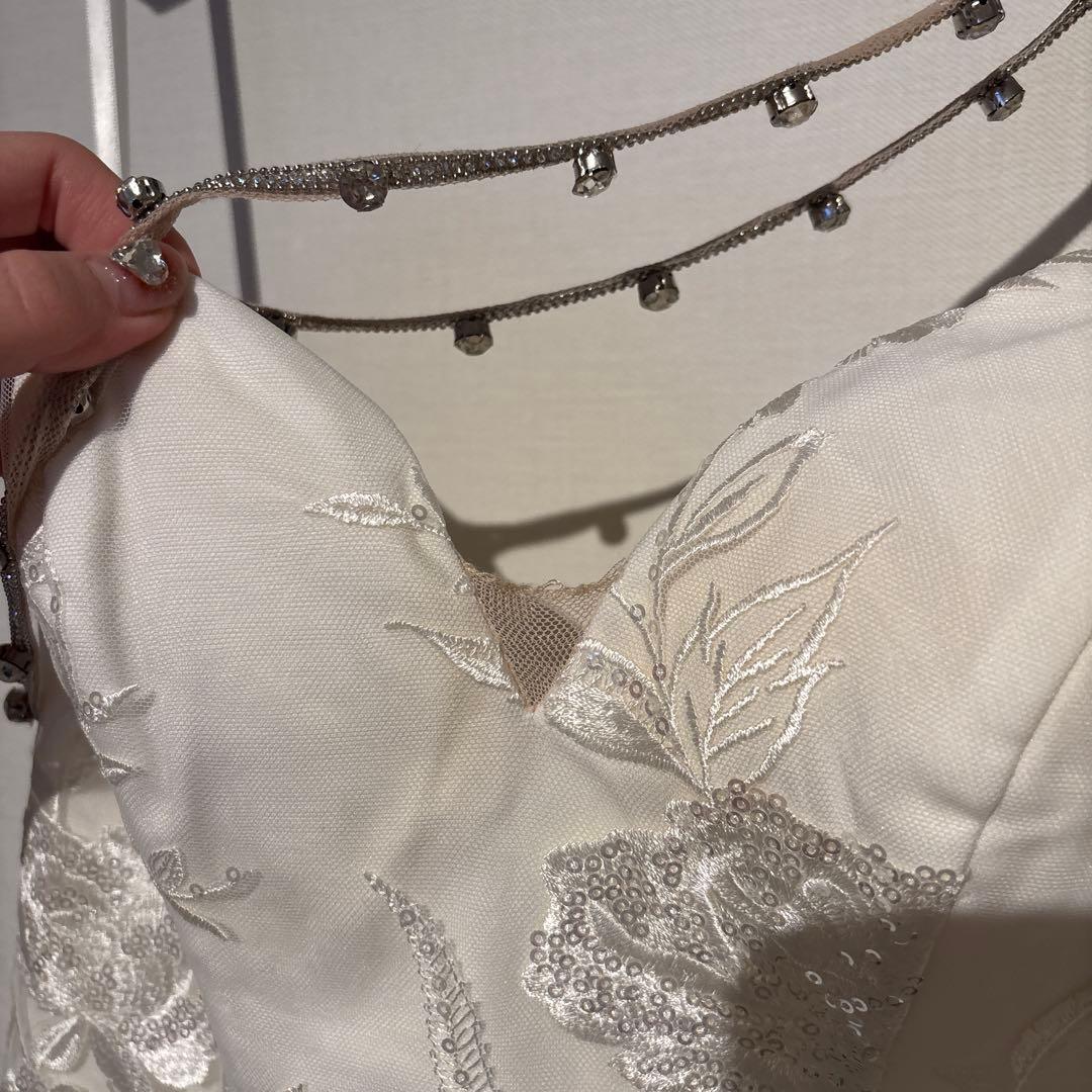 glossy アシンメトリービジューラインレースタイトミニドレス