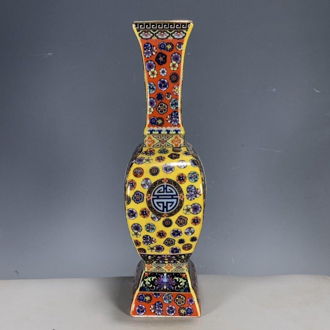 清代パステル蒔絵花鳥開窓扁腹尊瓶 景徳鎮 装飾品 現代工芸品美術品 置物