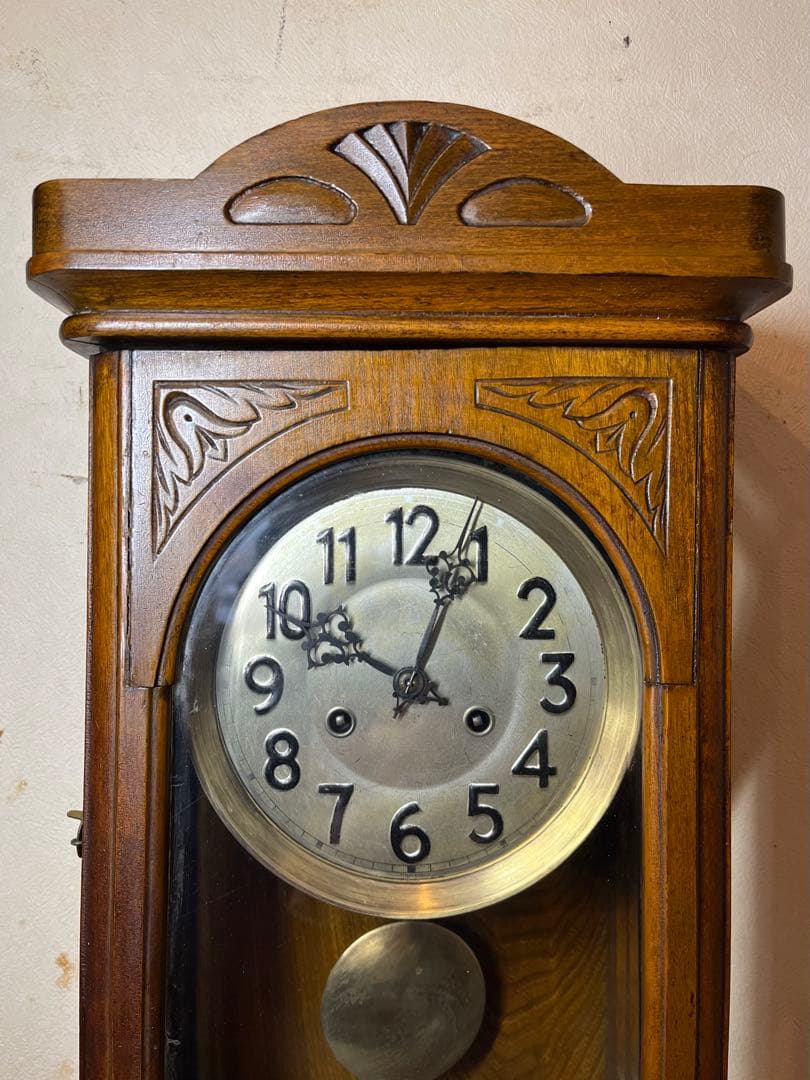 ユンハンス　横幅広型　柱時計　古時計　振り子　レトロ　アンティーク時計　精工舎