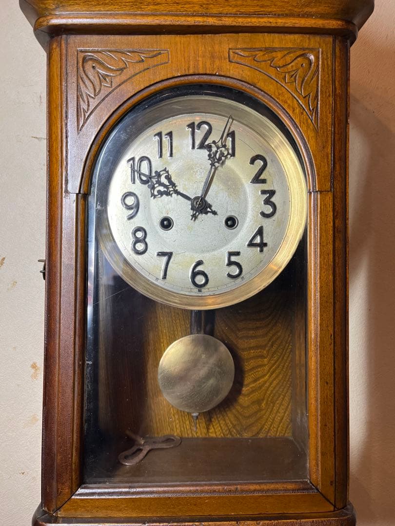 ユンハンス　横幅広型　柱時計　古時計　振り子　レトロ　アンティーク時計　精工舎