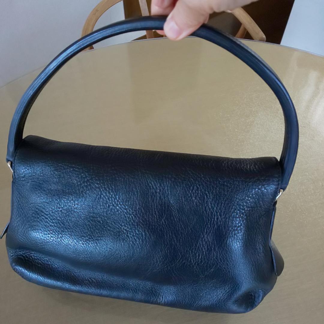 【美品】 ヒロフ HIROFU ハンドバッグ ペルーシェ　シボ革　濃紺　冠婚葬祭