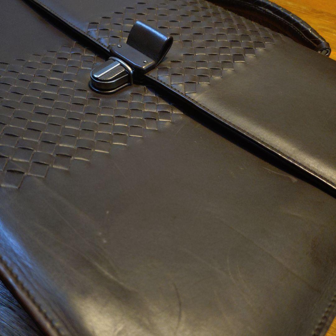 BOTTEGA　ダークブラウン レザー ビジネスバッグ 編み込みデザイン