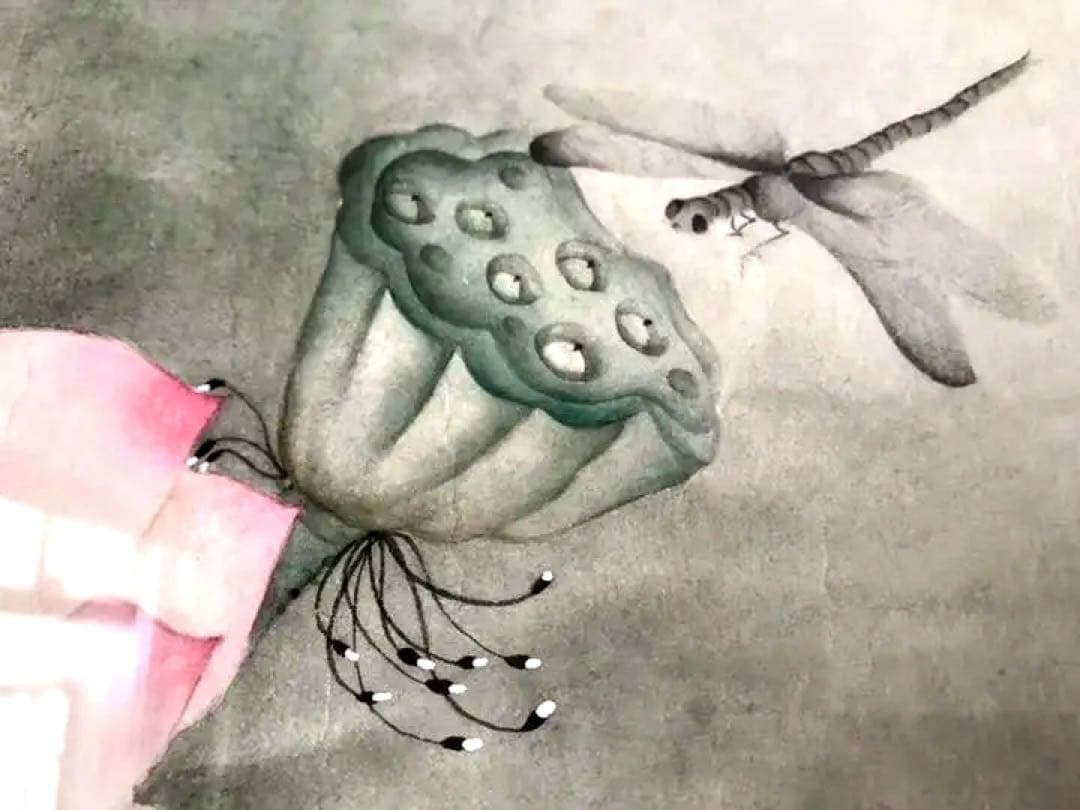 送料無料　手描き 原画 【荷花】落款　サイン有り