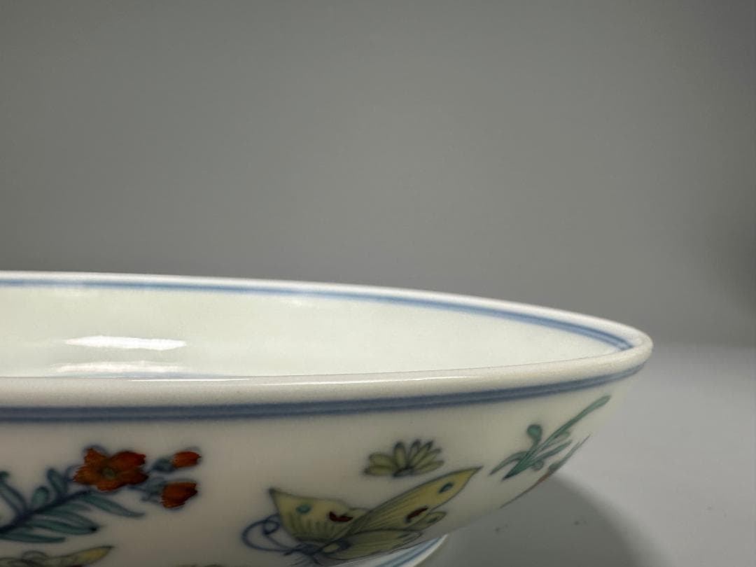 大清雍正年製 款 斗彩 豆彩 胡蝶花卉文 皿 盤 唐