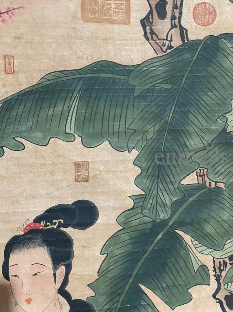 中国古美術 近代 張大千款 水珮風裳画 水墨画 掛軸 宣紙 唐物