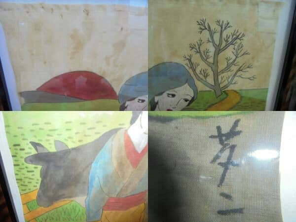 AKa5068 竹久夢二 肉筆 掛軸マクリ 額②縦約48.5cm横約36.5