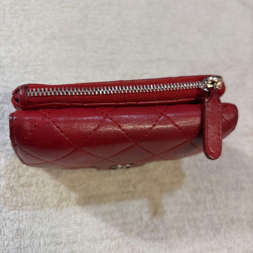 シャネル ココマーク マトラッセ ラムスキン コンパクトウォレット 財布 レッド