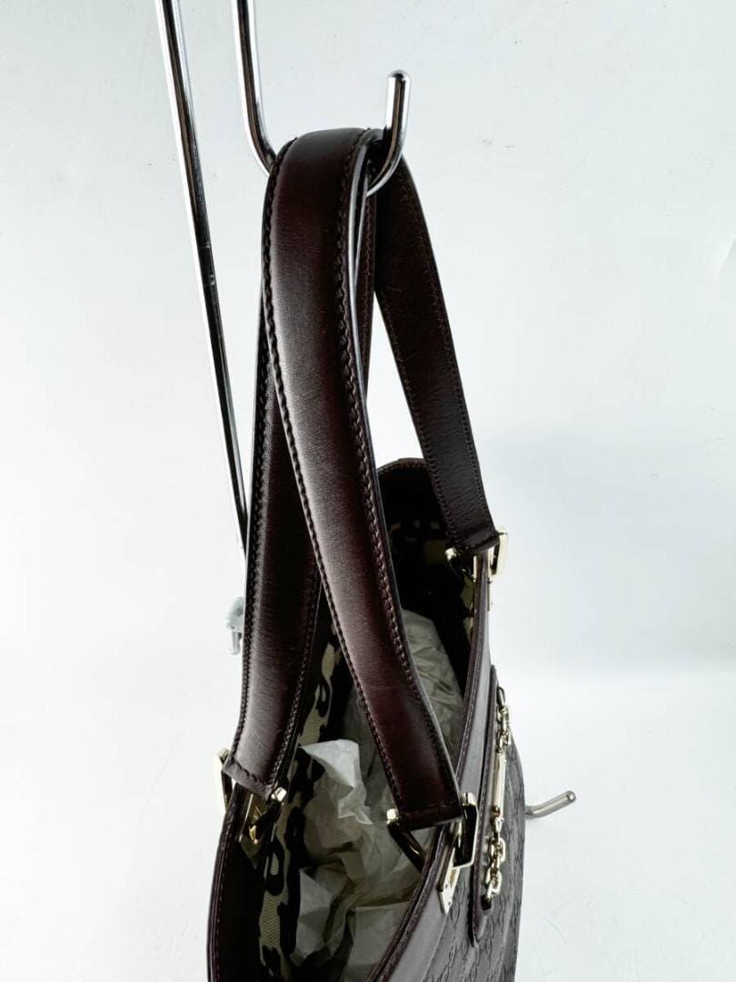 グッチGUCCI ハンドバッグ 145994 シマライン レザー ダークブラウン