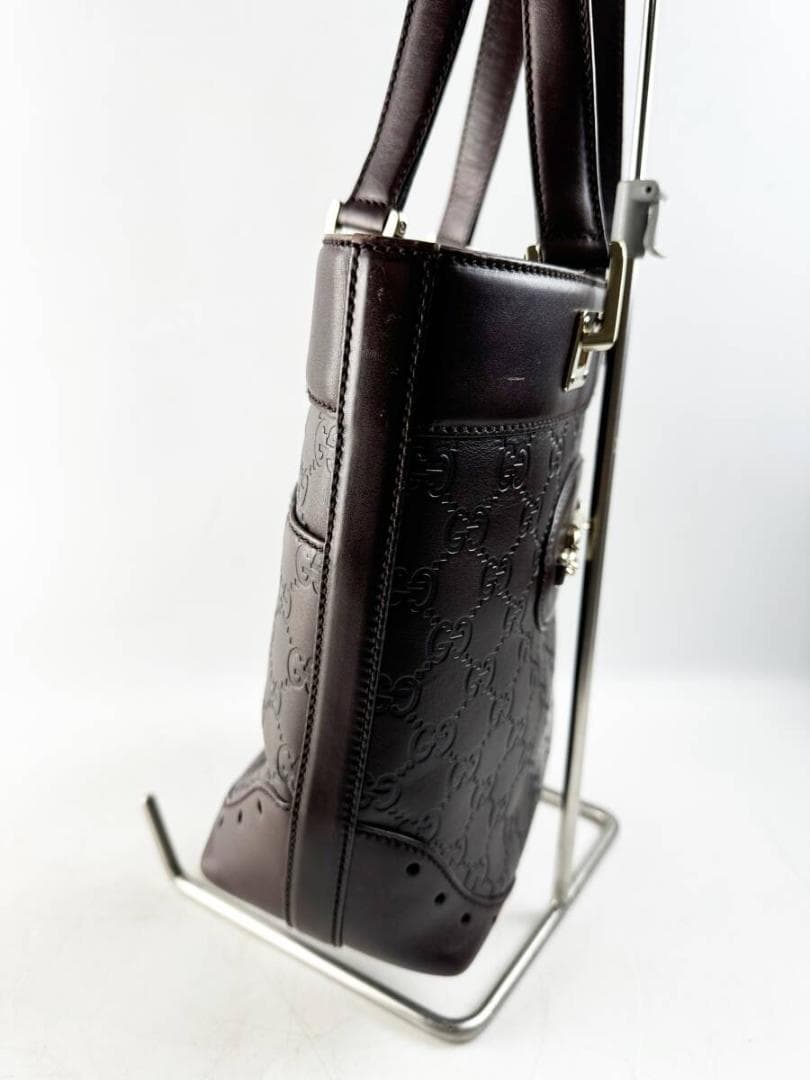 グッチGUCCI ハンドバッグ 145994 シマライン レザー ダークブラウン