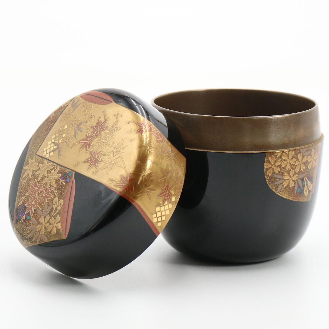 昇山作 誰が袖蒔絵 大棗 銀溜塗 螺鈿 茶道具 共箱 UM694 N5