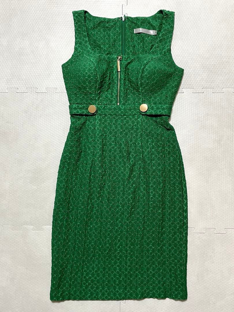 ローブドフルール DEA キャバクラ タイト ワッフル　ロング ボタン グリーン