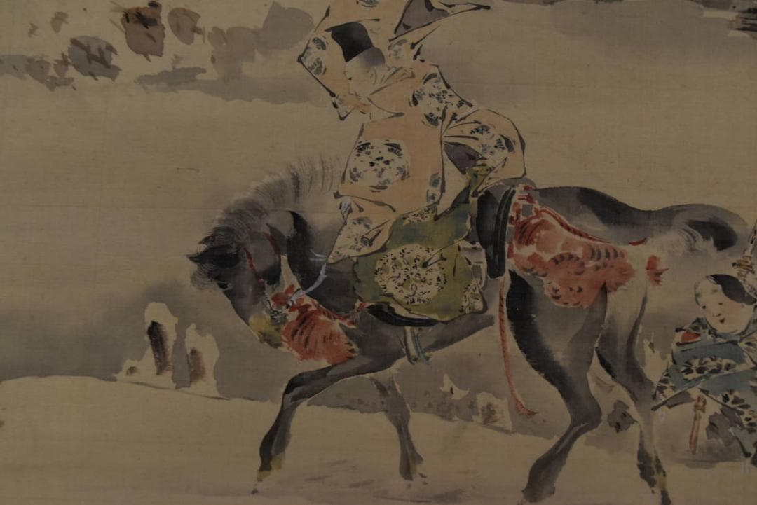 【真作】喜田華堂/佐野雪暮図/雪中人物図/掛軸/名家伝来/Z-856