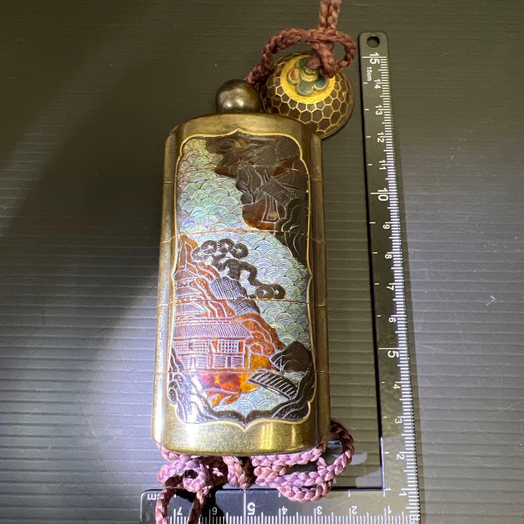 江戸時代 本鼈甲螺鈿象嵌五段印籠 61g 東Y7-1016☆2Fトルニ