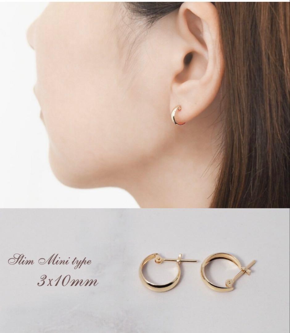 18金　3×10㎜　ミニフープピアス イエローゴールド K18 フープピアス レディース 輪っか 小さめ 3×10 18k K18 18金 ゴールド
