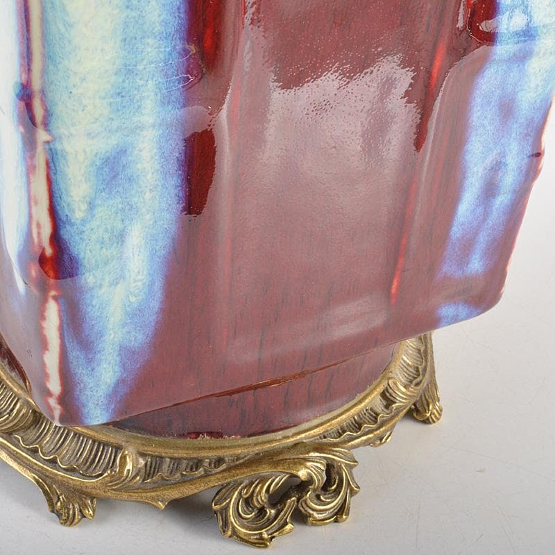 中国 大清乾隆年製款 西洋古銅装飾 辰砂 釉裏紅四方瓶 F R7049F - メルカリ