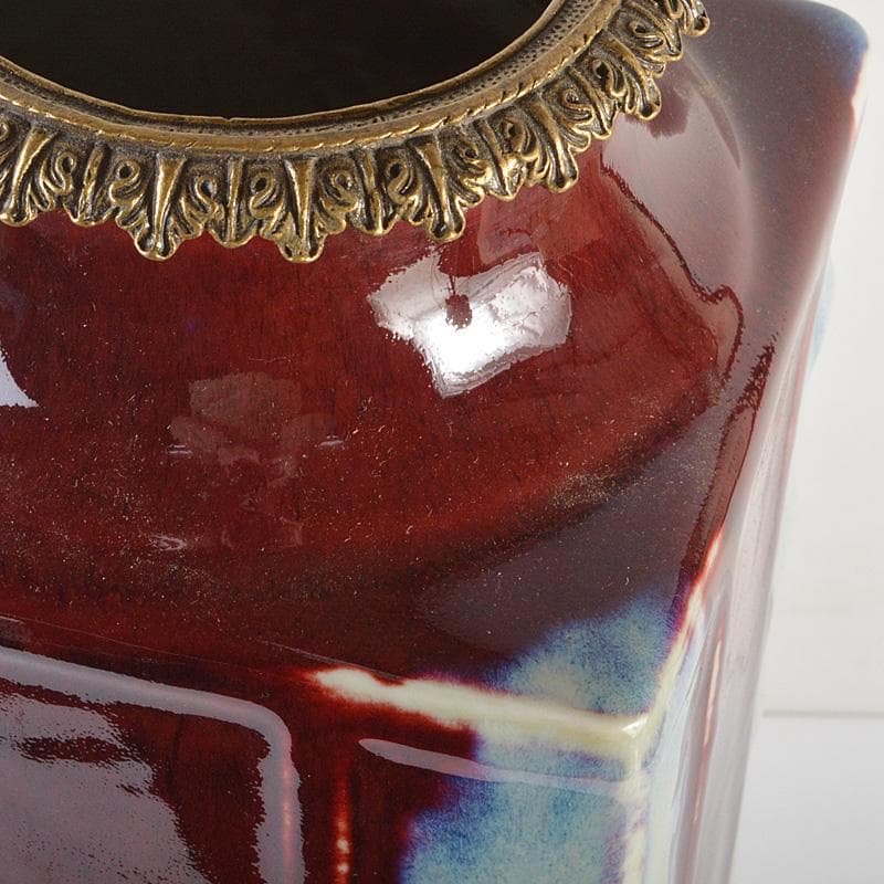 中国 大清乾隆年製款 西洋古銅装飾 辰砂 釉裏紅四方瓶 F R7049F - メルカリ