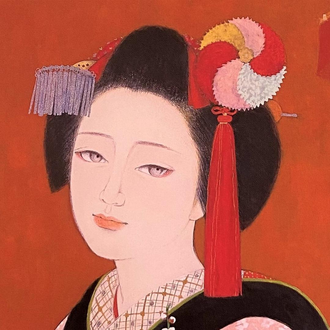 皆川千恵子、【節分】、希少な額装用画集より、新品額装付、状態良好