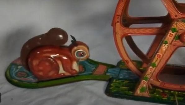 希少】水車を回す ブリキのリス おもちゃ 1950年代 光球商会製【箱