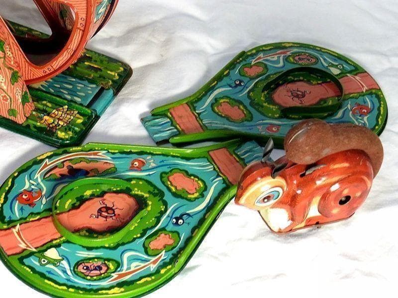 希少】水車を回す ブリキのリス おもちゃ 1950年代 光球商会製【箱