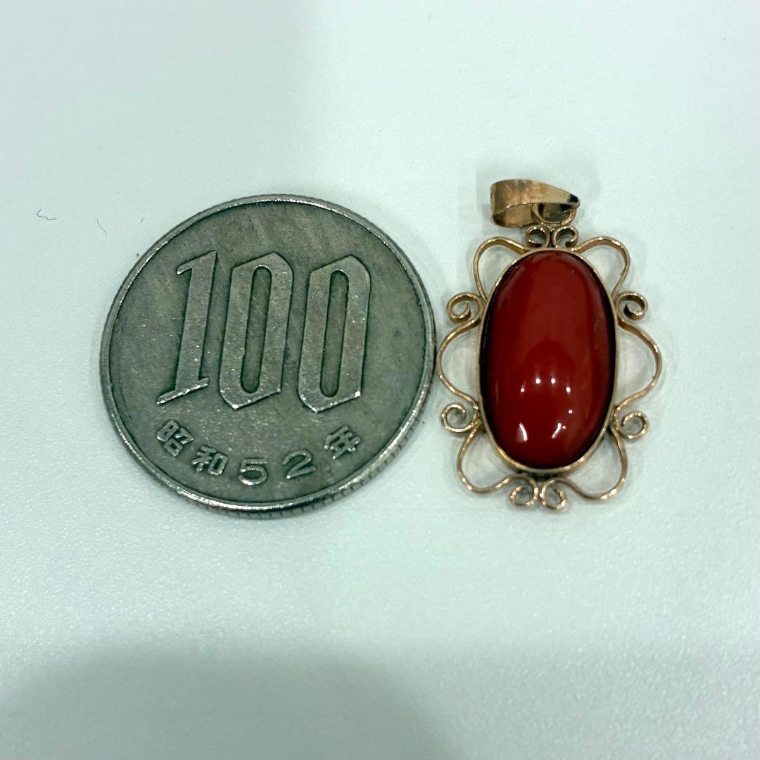 18K 刻印　赤色珊瑚オーバル型ペンダント　1.517g