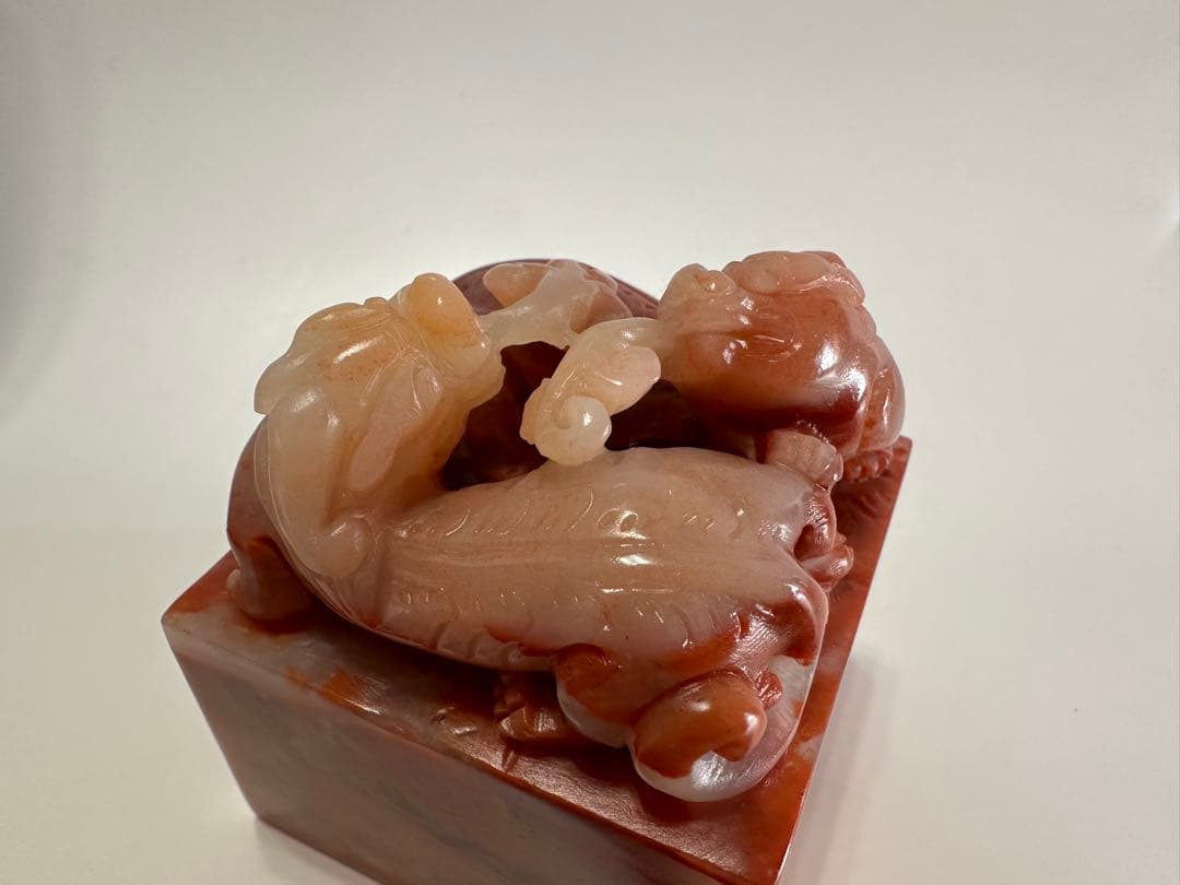 螭虎献芝】大印面高級ラオス石 手彫り 篆刻 書道 印材 落款 遊印 雅号