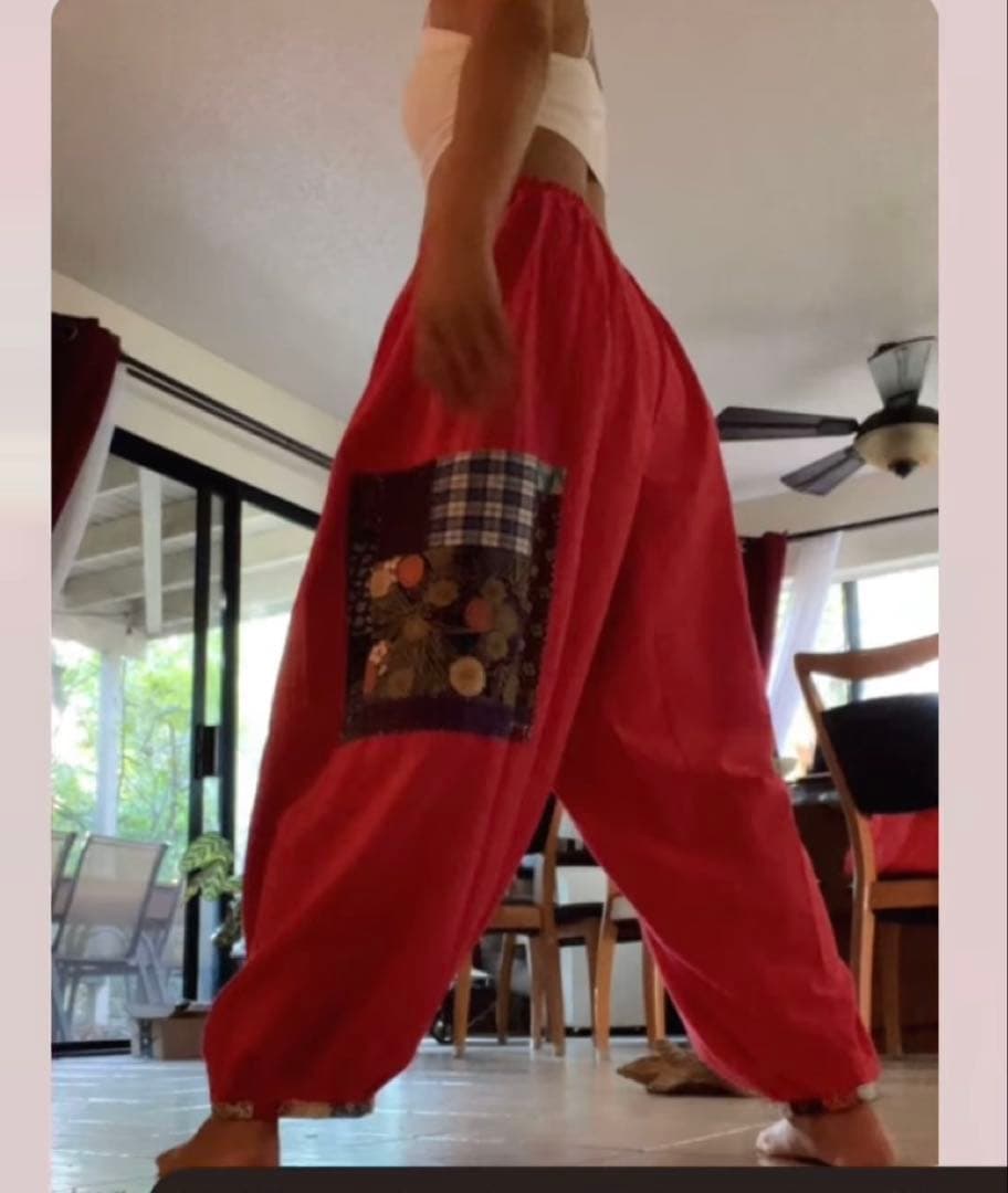 ちくちくもんぺパンツ パッチワーク ギンガムチェック赤