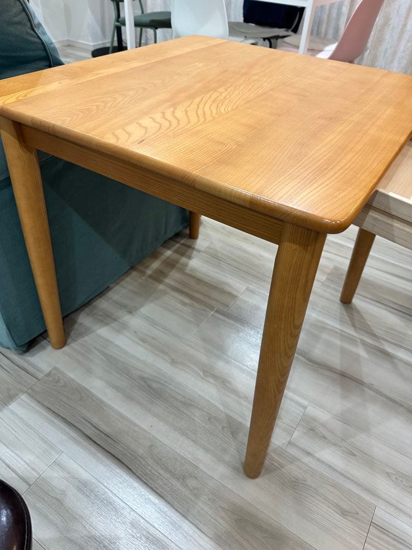 ナチュラルウッド 四角形テーブル 引き出し付き