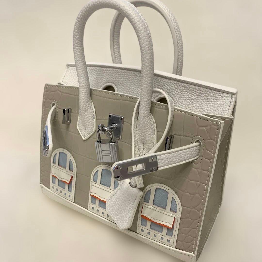 窓デザインバッグ ホワイト×グレージュ