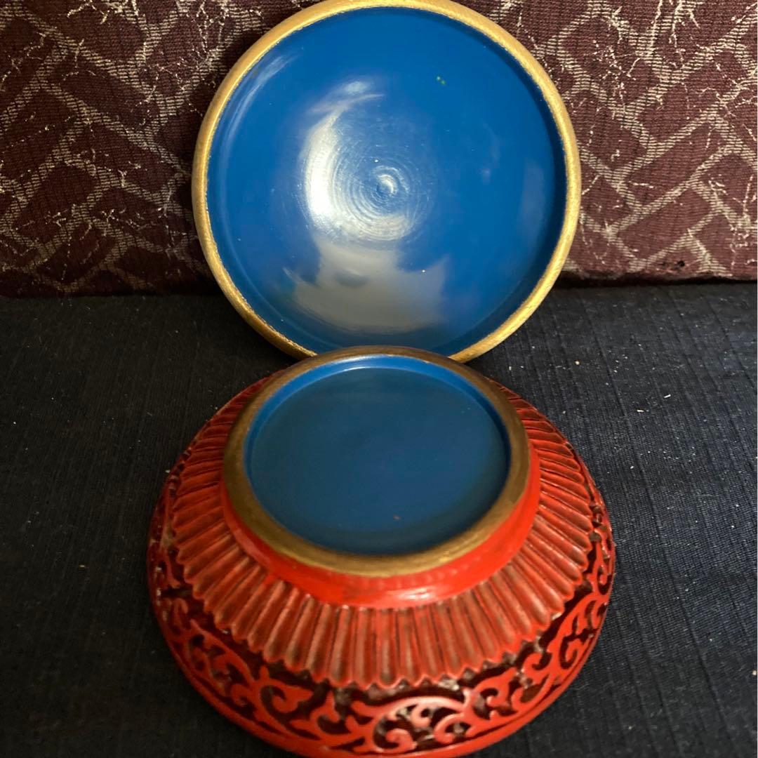 堆朱牡丹雷唐草文香合 中国工芸品