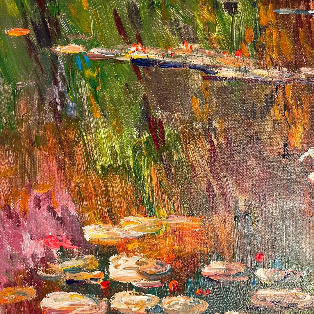 ☆秀作☆手書き油絵 クロード・モネ ヴェトゥイユの画家の庭 額付 絵画