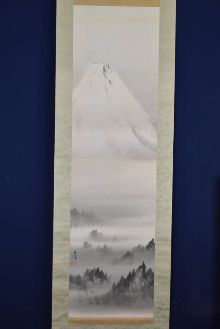 【真作】石渓/富士雪景図/掛軸☆宝船☆AB-410