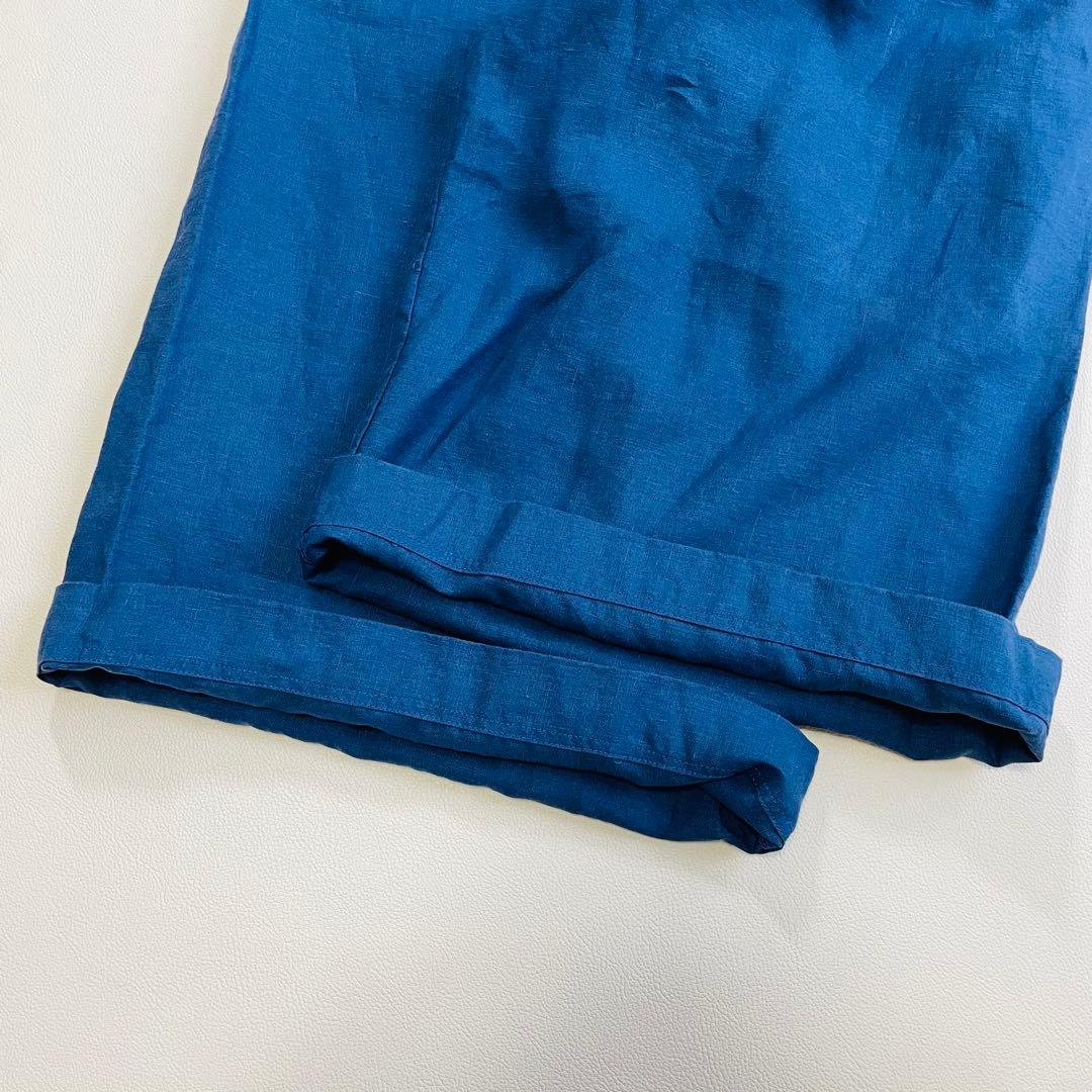 6105 中川政七商店 リネンガウチョパンツ 麻100% サイドポケット ブルー