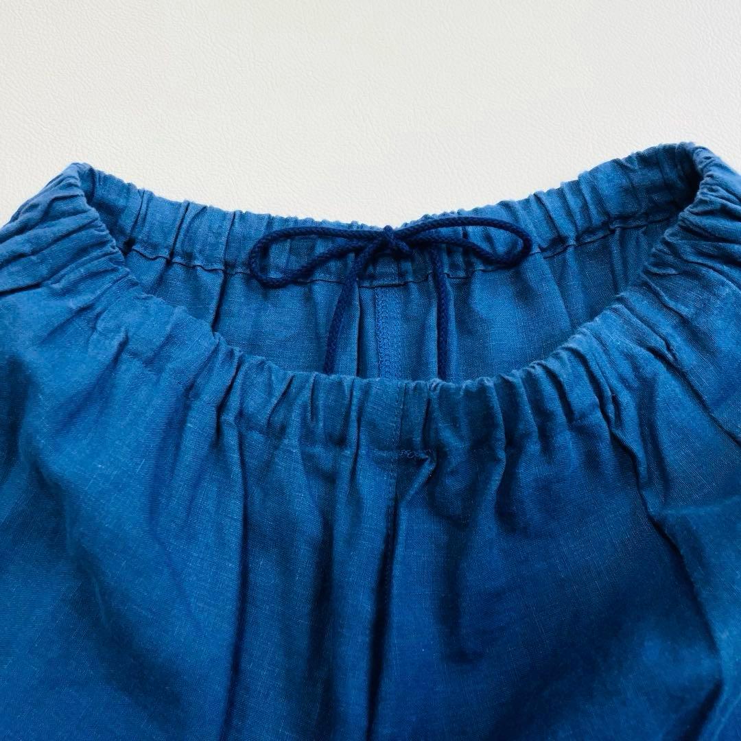 6105 中川政七商店 リネンガウチョパンツ 麻100% サイドポケット ブルー