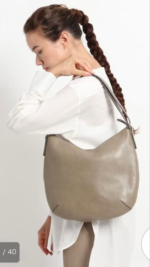 HIROFU (ソーロ)グレーベージュレザーショルダーバッグ M 2WAY 本革