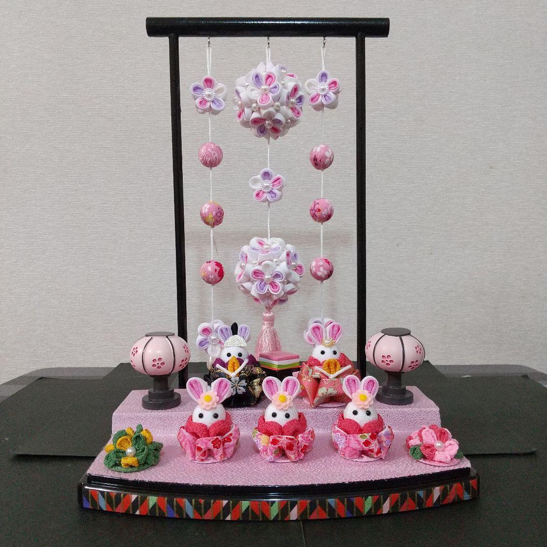 つまみ細工 吊るし飾りと雛飾りセット 雛壇 ピンク
