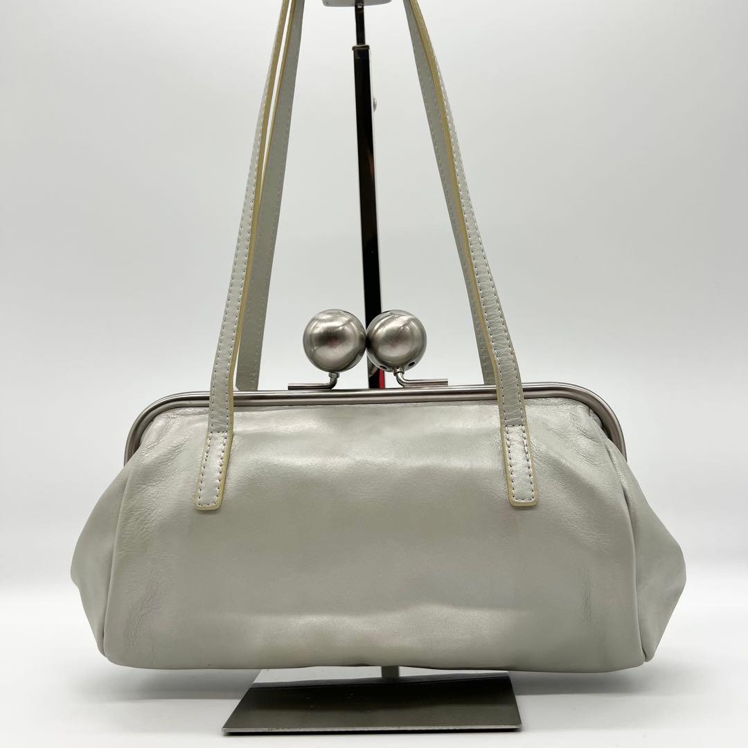 希少カラー✨kawa-kawa　ショルダーバッグ　がま口　レザー　ライトグレー