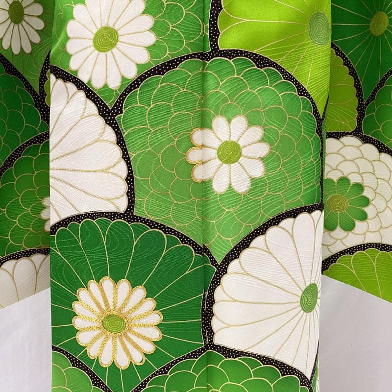 511ag46◎七五三 七歳 女児 着物&袋帯 総柄 金駒刺繍金彩 青海波 緑◎