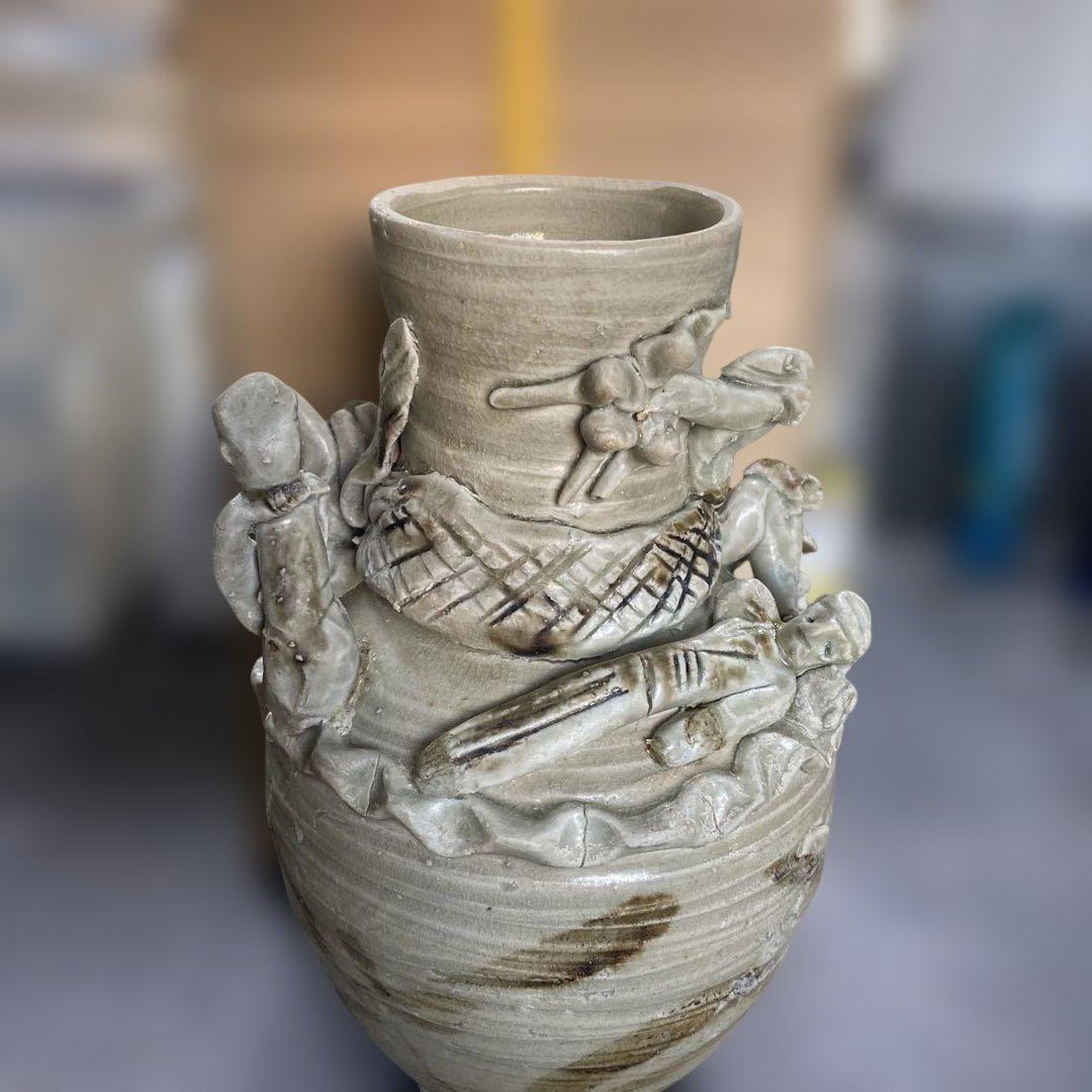 九谷作家中村翠恒 色絵三珍果壺 【釘彫り技法】 九谷作家中村翠恒 色絵