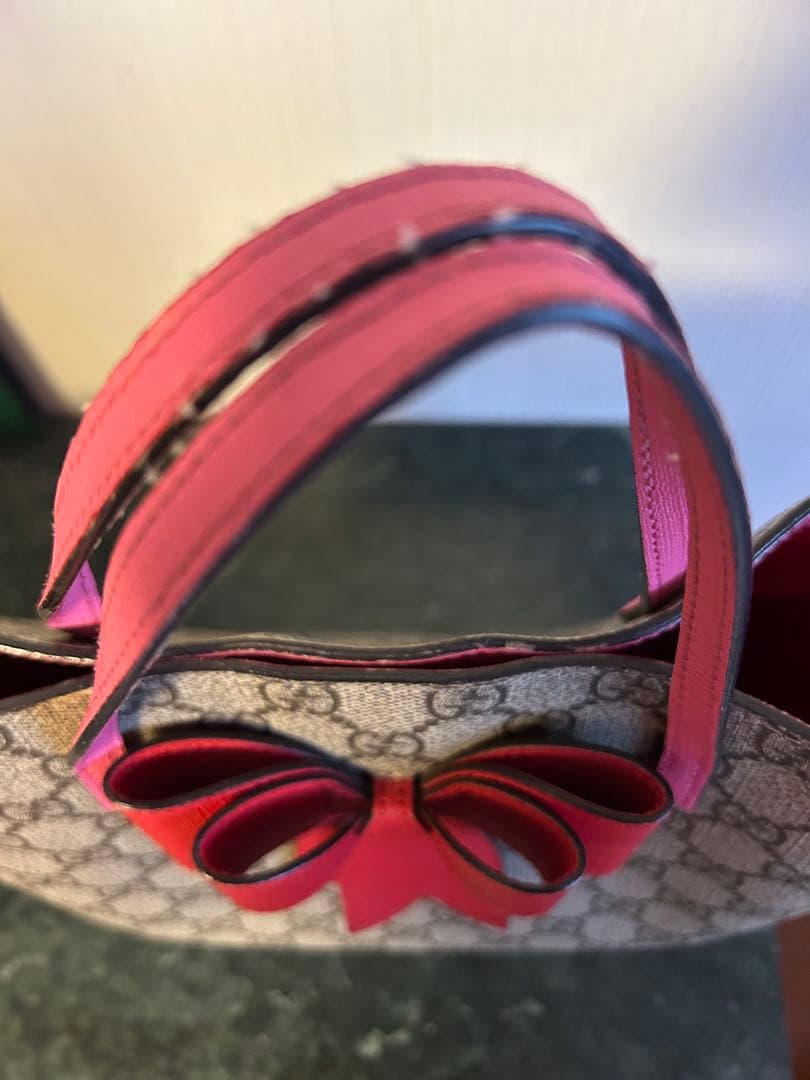GUCCI リボン付きトートバッグ ベージュ/ピンク