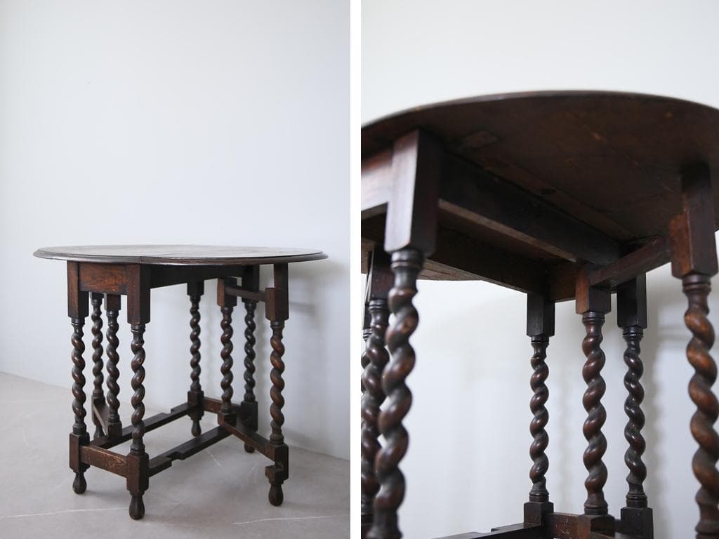 英国アンティーク木製ゲートレッグテーブル/ダイニング机バタフライ(89-178)