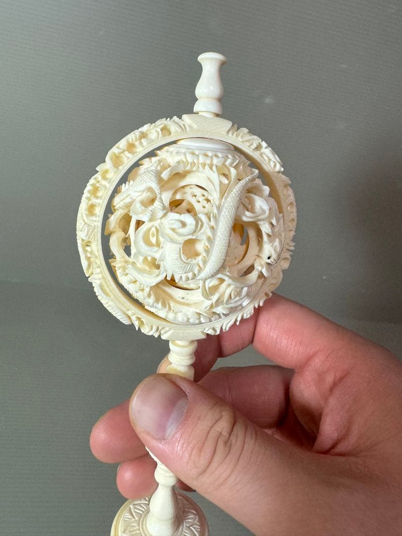 2735 天球儀 龍文 彫刻 置物 層球 美術品 透し彫り細工 中国美術