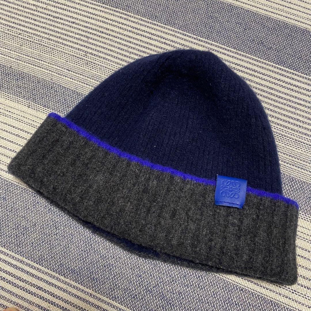 専用】LOEWE ロエベ ビーニー ニット帽 アナグラム ネイビー × グレー