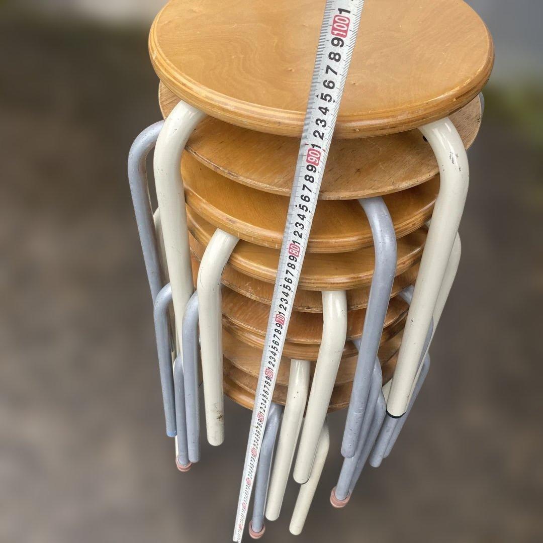 木製座面円形スツール 大量　まとめ　スタッキング可能　丸椅子　スチール　シンプル