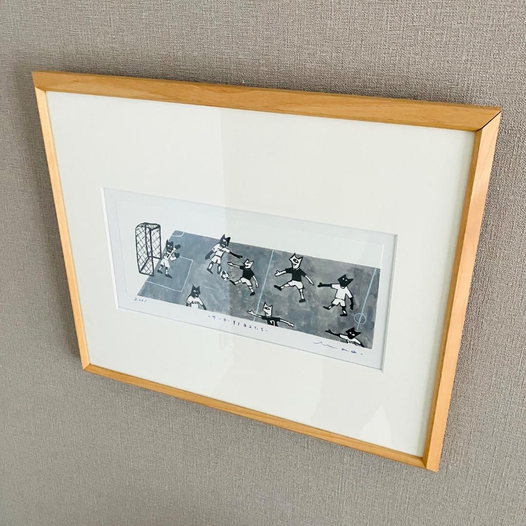 【専用】山口マオ 2001年 原画 額装済み 「サッカーするネコたち」