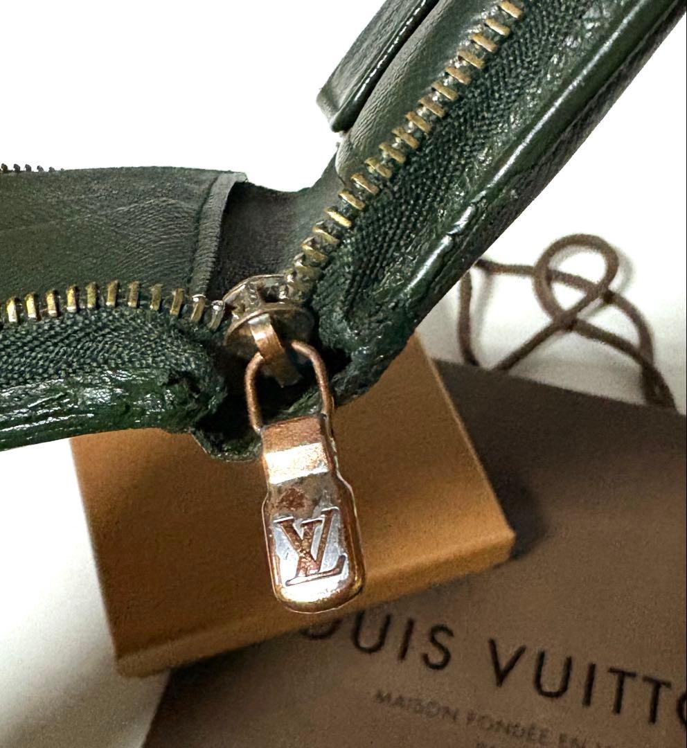パパ！Louis Vuitton☆グリーンレザー 折り財布☆保管ケース