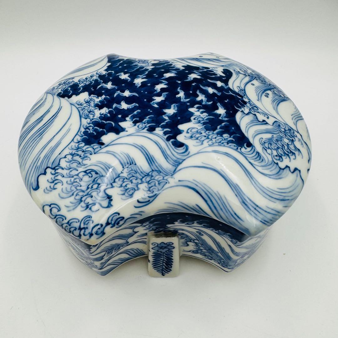 伊万里焼 文銅型染付波千鳥蓋物 陶芸】骨董 アンティーク インテリア